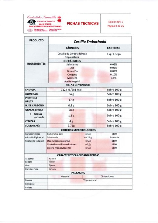 Costilla embuchada ibérica (600 - 700 gr)