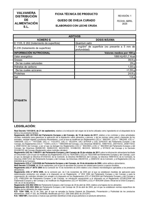 Cuña Queso de Oveja Curado