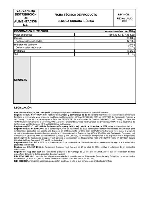 Lengua embuchada Ibérica (Pack 2 unidades) (300-350- gr)
