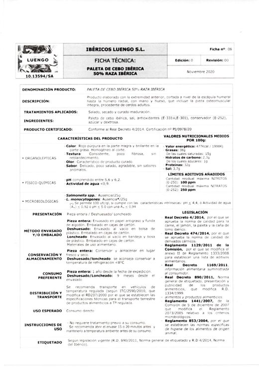 Paleta de Cebo 50% Raza Ibérica (4,8 - 5,5 kg)