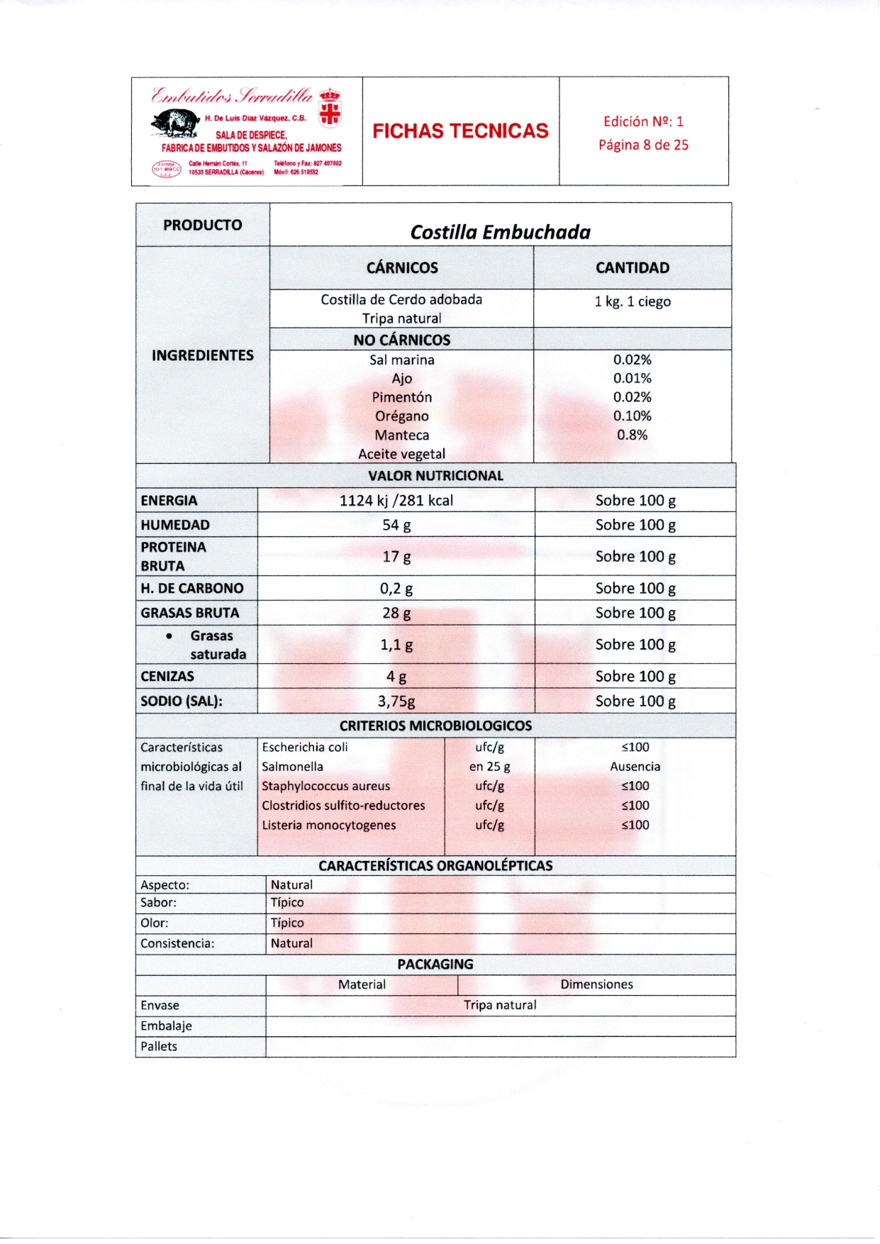 Costilla Embuchada