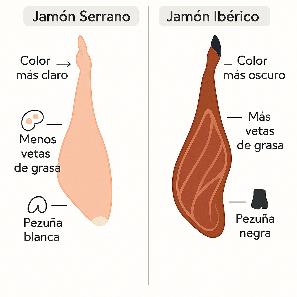 Diferencia entre el jamón serrano y el ibérico